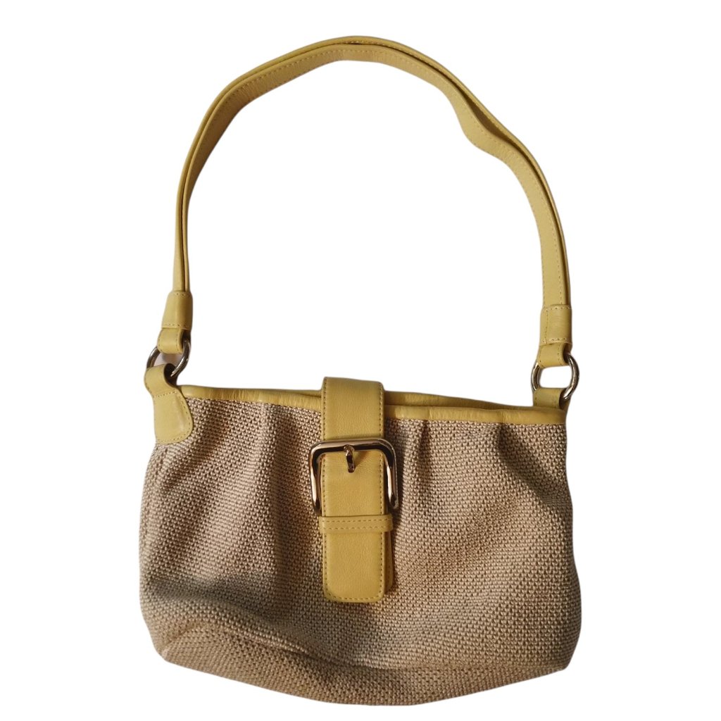 Osgoode Marley Small Shoulder Bag Purse Linen Color Pale Yellow Leather Trim — image 7 of 7